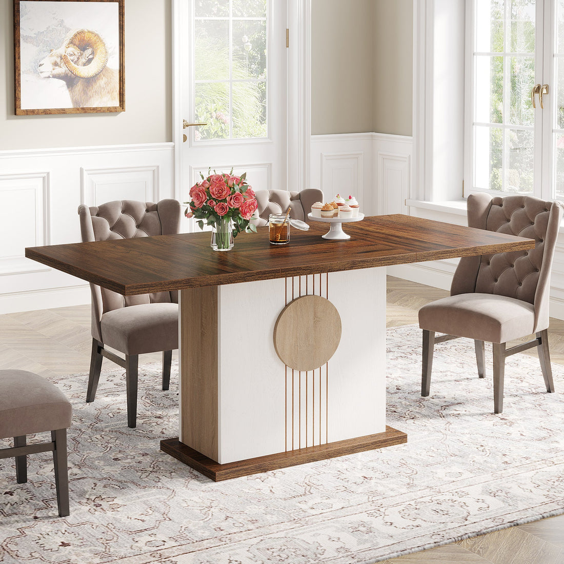 Tribesigns 55" Dining Table, Farmhouse Wood Kitchen Table for 4 to 6 ...