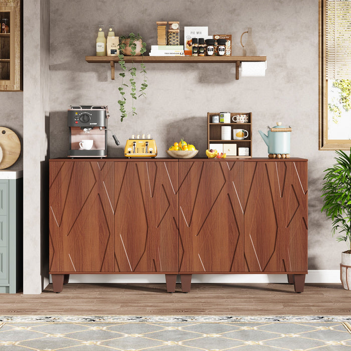 55" Sideboard Buffet Storage Credenza Cabinet with Solid Wood Legs Tribesigns