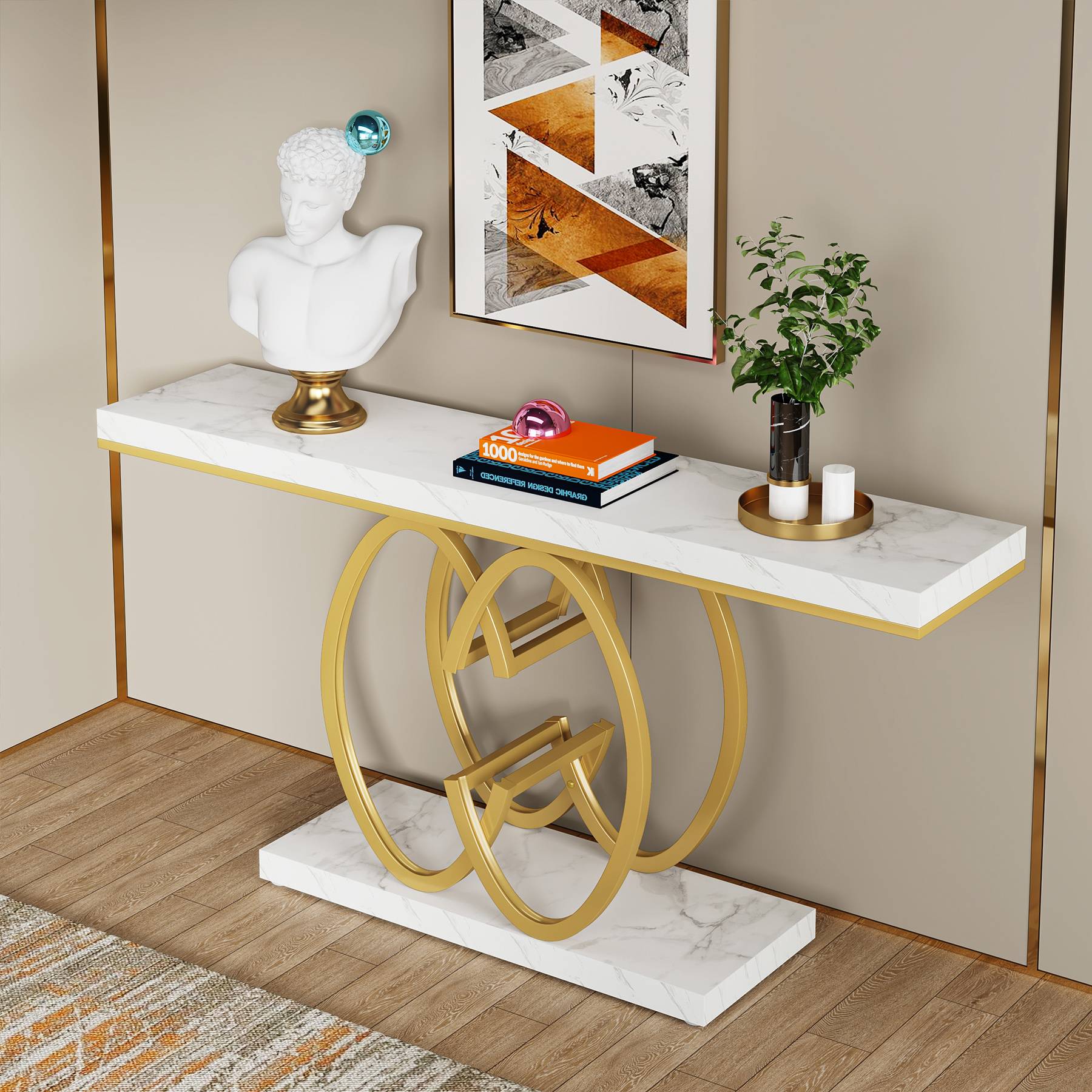 55" Narrow Console Table, Modern Sofa Accent Table for Hallway Tribesigns