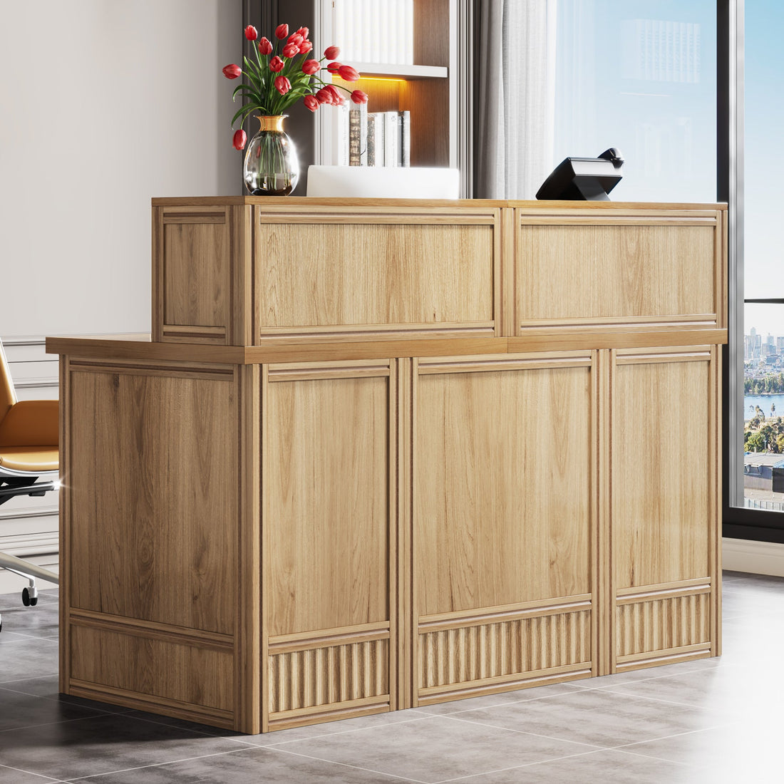 Tribesigns 57" Reception Desk Front Desk with Counter & Metal Frame ...