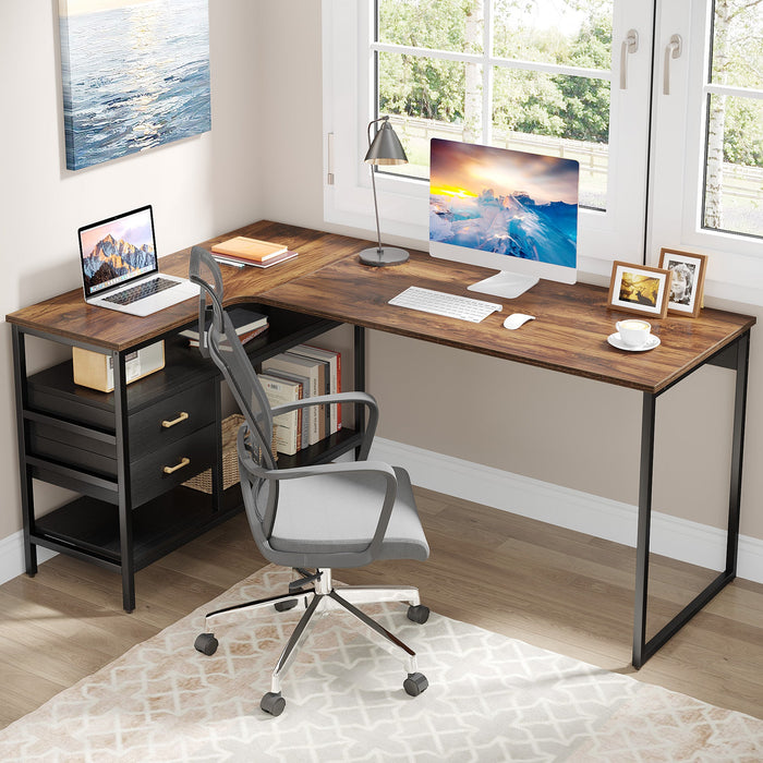 Tribesigns 59'' L-Shaped Computer Desk with 2 Drawers & Shelves