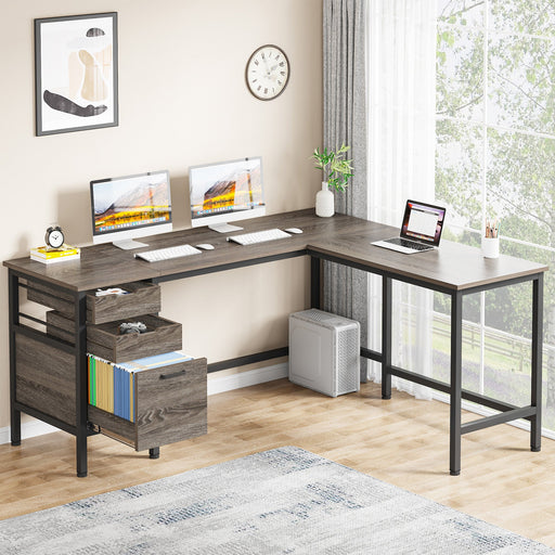 59" L-Shaped Desk, Corner Computer Desk with Storage Drawers Tribesigns