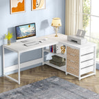 White corner desk, reversible l shaped desk 