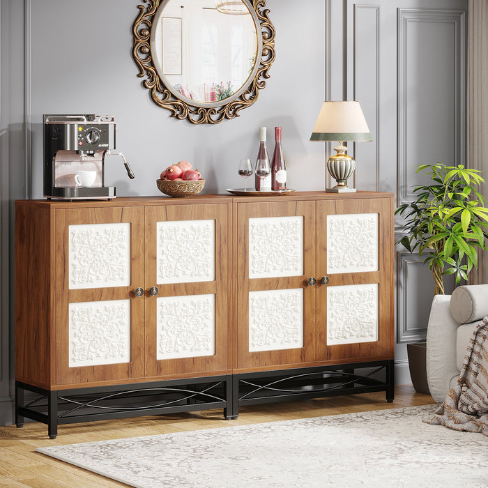 59" Sideboard Buffet Cabinet with Storage Shelves and Carved Design Doors Tribesigns