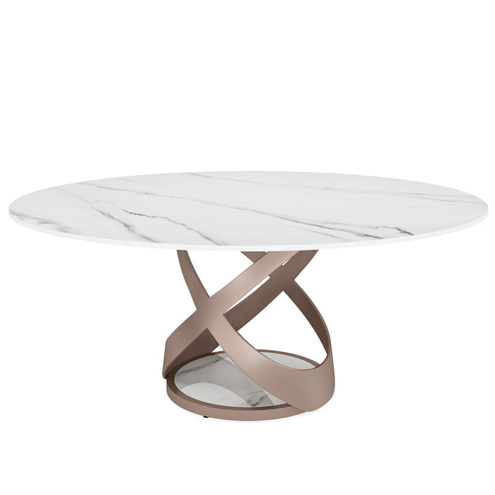 59" Sintered Stone Round Dining Table with Carbon Steel Pedestal Tribesigns