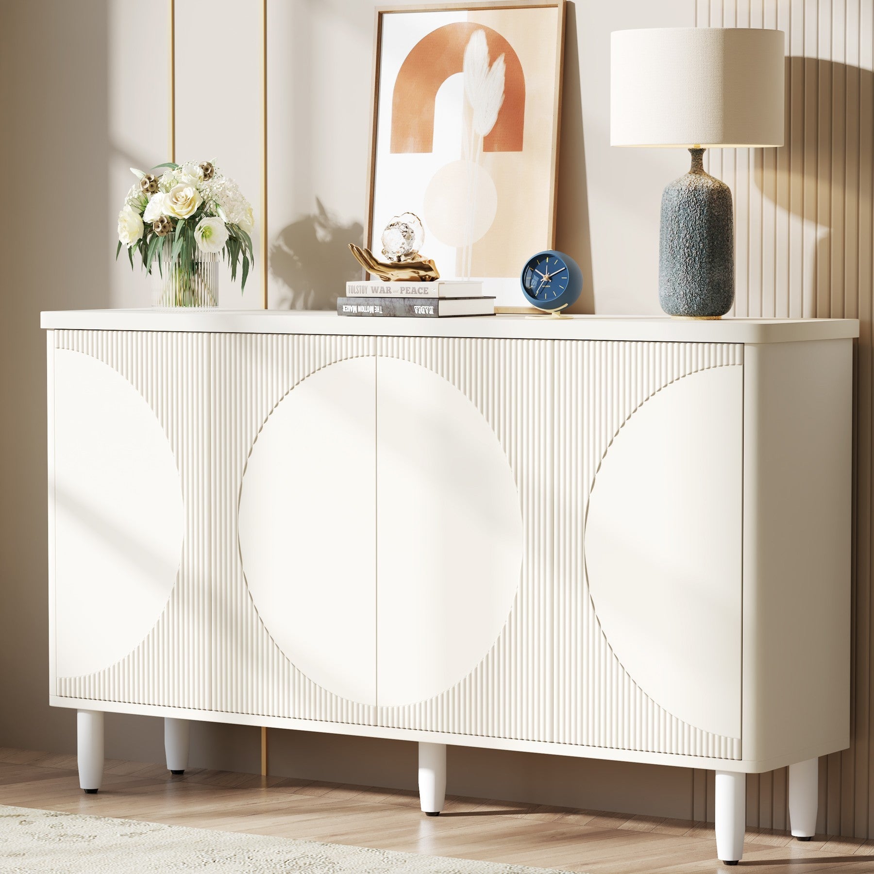 59.4 Sideboard Buffet, White Credenza Storage Cabinet with Doors