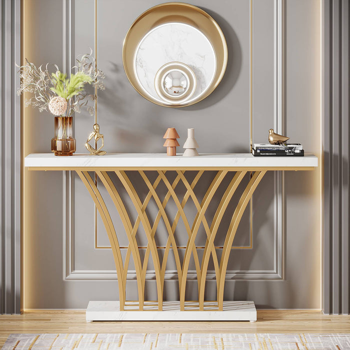 Console Table, 59 " Faux Marble Entryway Table with Geometric Metal Base Tribesigns