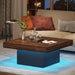 Coffee Table, Square Farmhouse Cocktail Table with LED Light Tribesigns