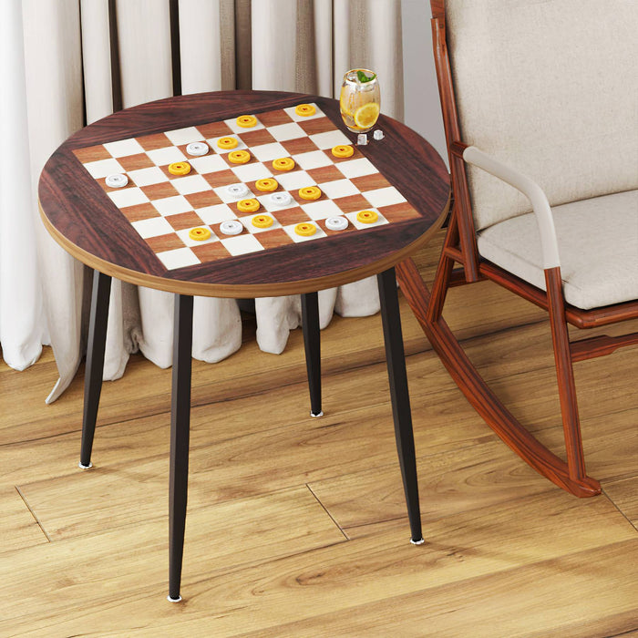 End Table, 31.5" Wood Round Chess and Cards Table Tribesigns