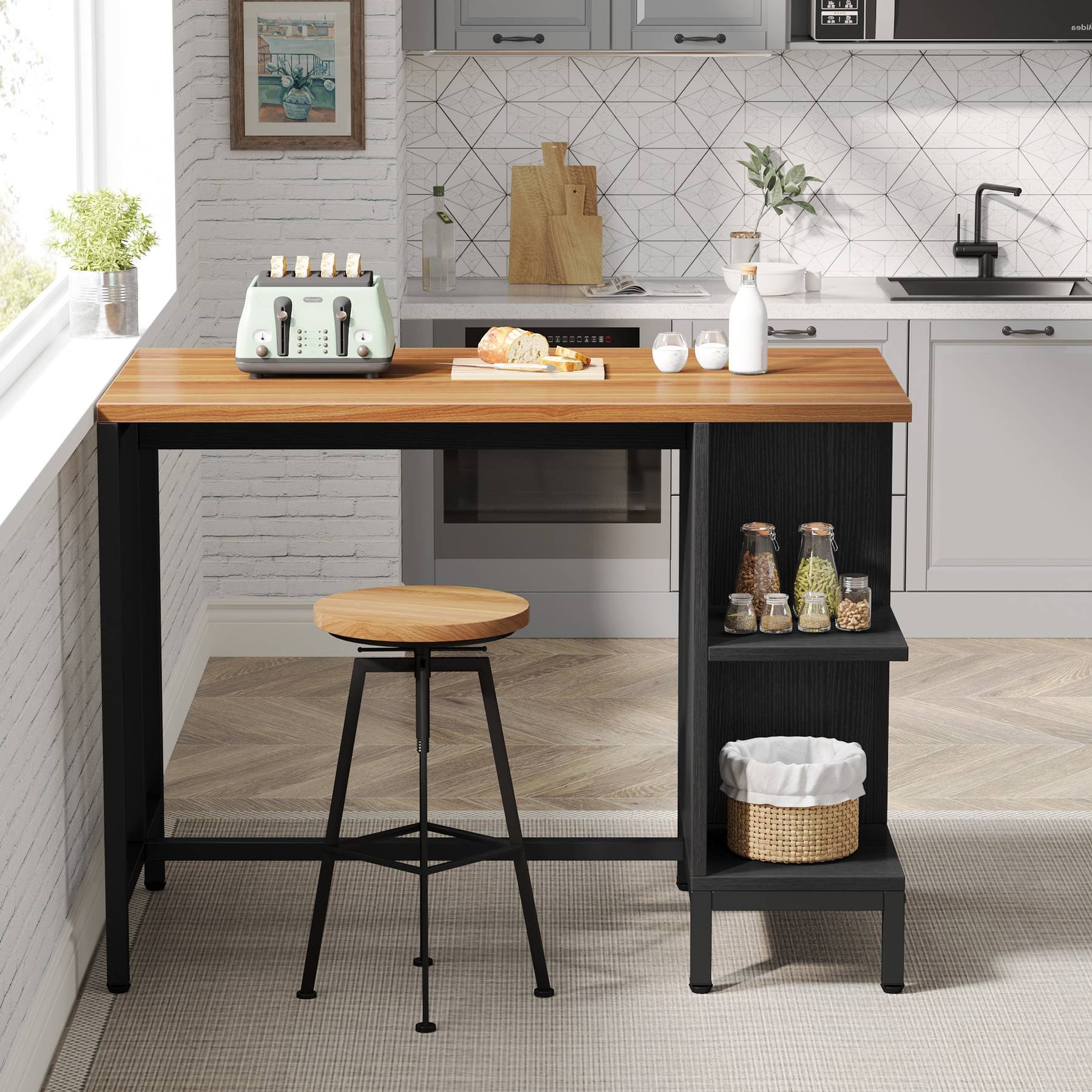 Tribesigns 43" Kitchen Island Counter Table with 5 Open Shelves