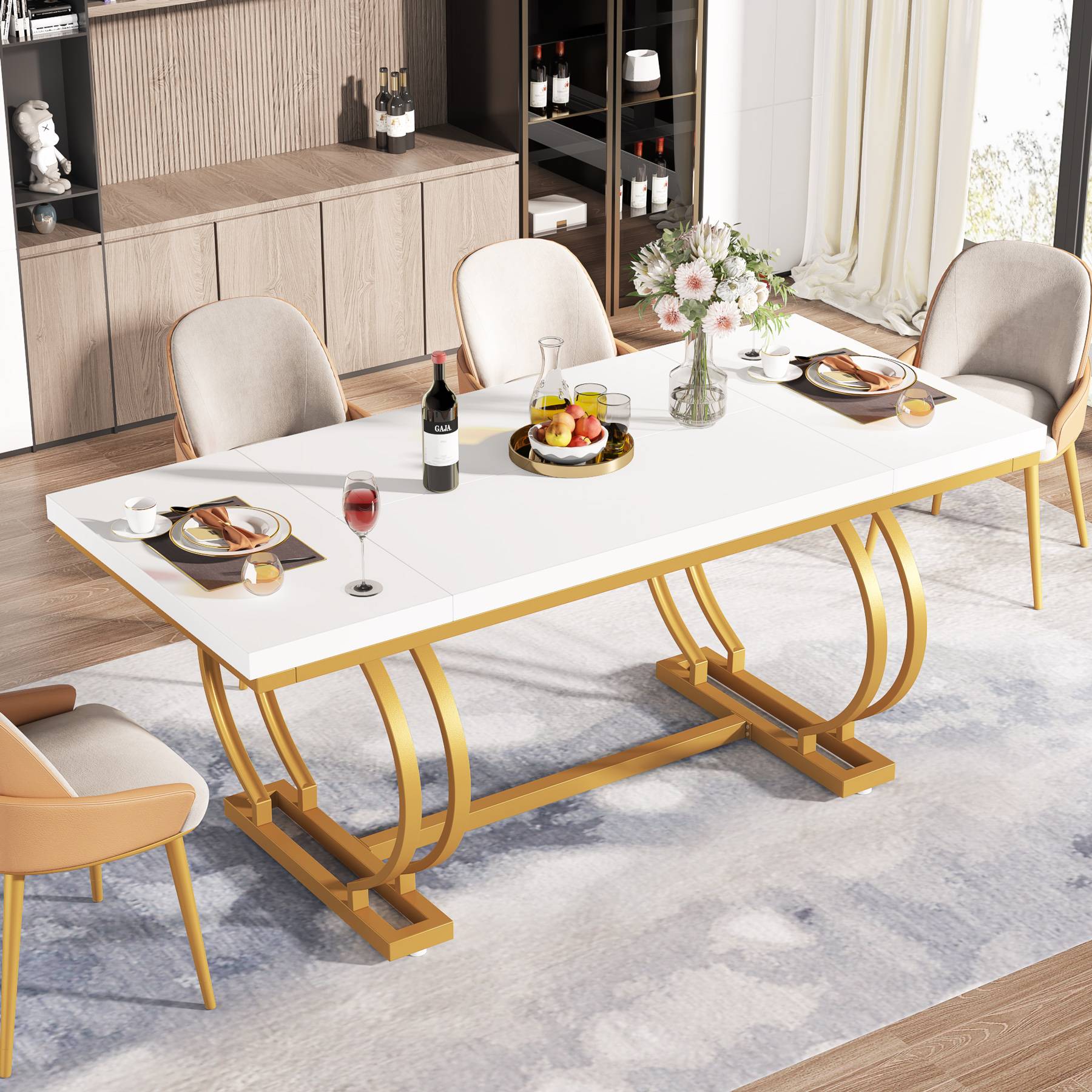 Retmen Modern Dining Room Table for 6 People - Cream
