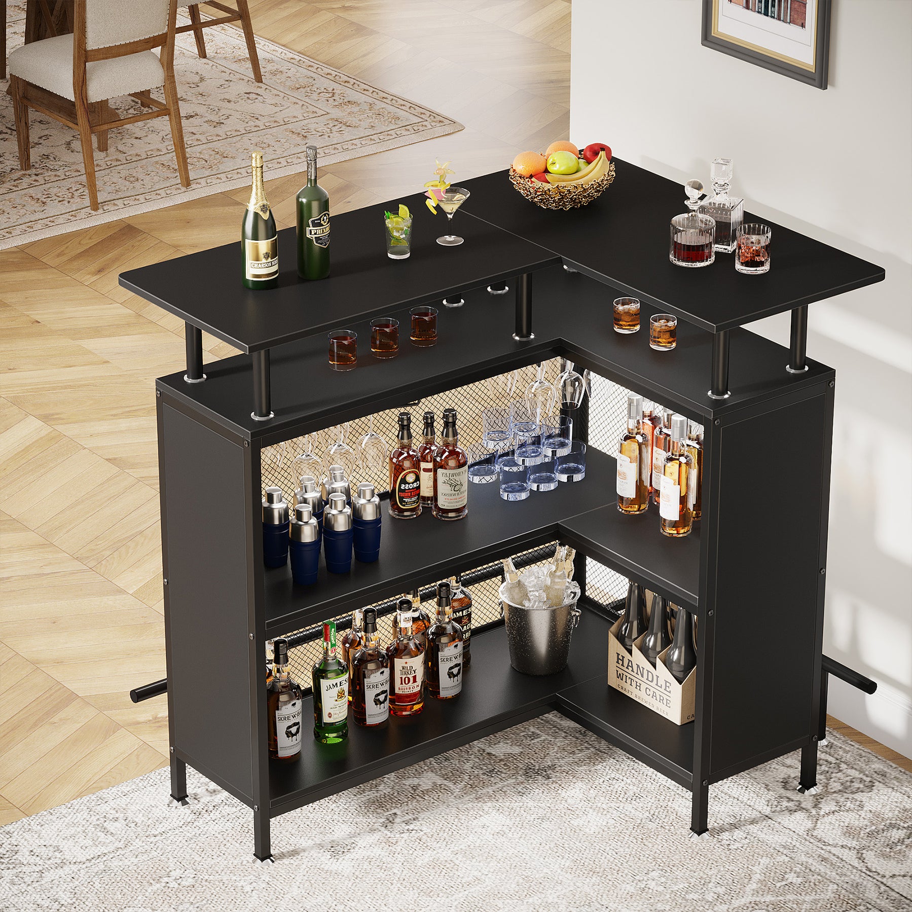 Tribesigns LShaped Home Bar Unit with Glasses Holders & Shelves