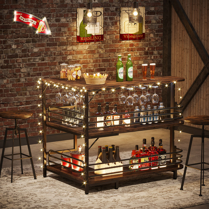Bar Unit Display Tribesigns 3 Tier L-Shaped Home Bar Unit Bar Table with Glasses Holder