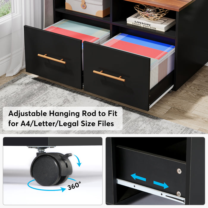 File Cabinet, 43" Mobile Filing Cabinet with 2 Drawers & Shelves Tribesigns
