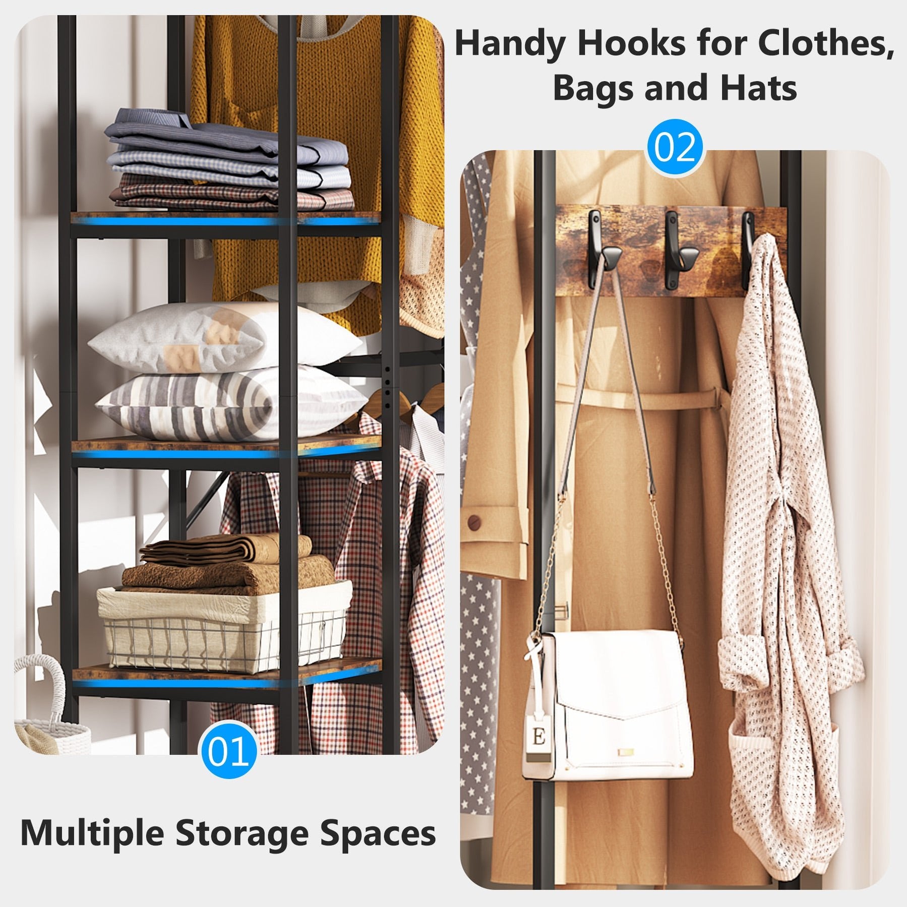Tribesigns L Shape Clothes Rack, Corner Garment Rack with Shelves