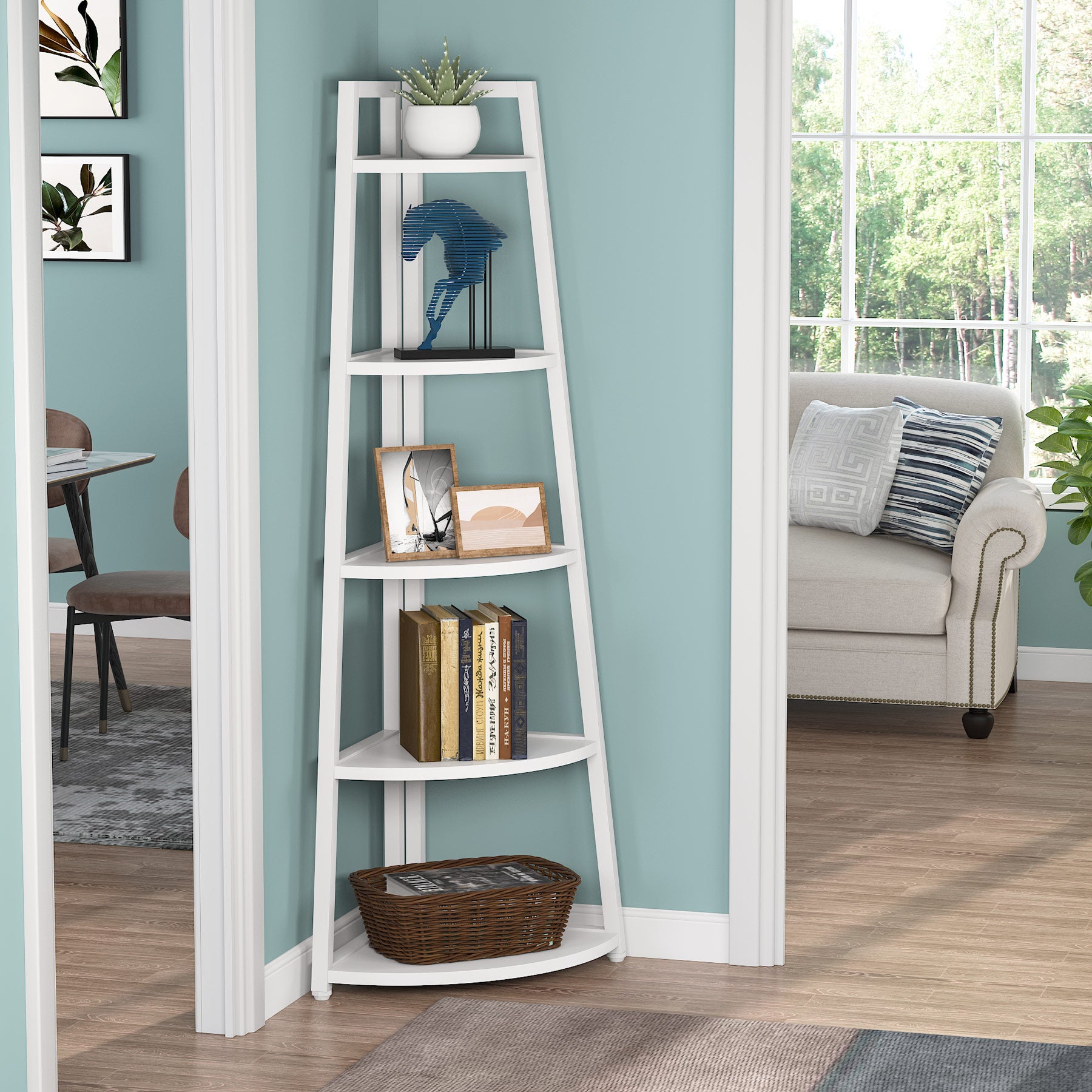 Tribesigns Corner Shelf, 5 Tier Corner Storage Rack Ladder Bookcase