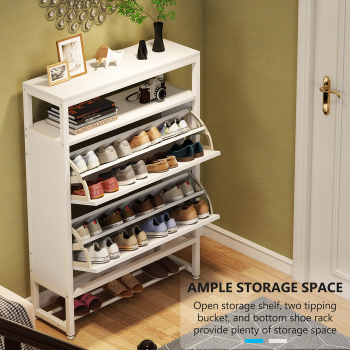 Tribesigns Shoe Cabinet, 2 Tipping Buckets Shoe Rack with Open Shelves