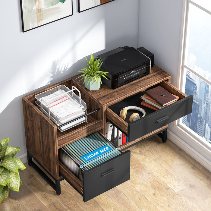 File Cabinet, Rustic Lateral Filing Cabinet with 2 Drawers Tribesigns