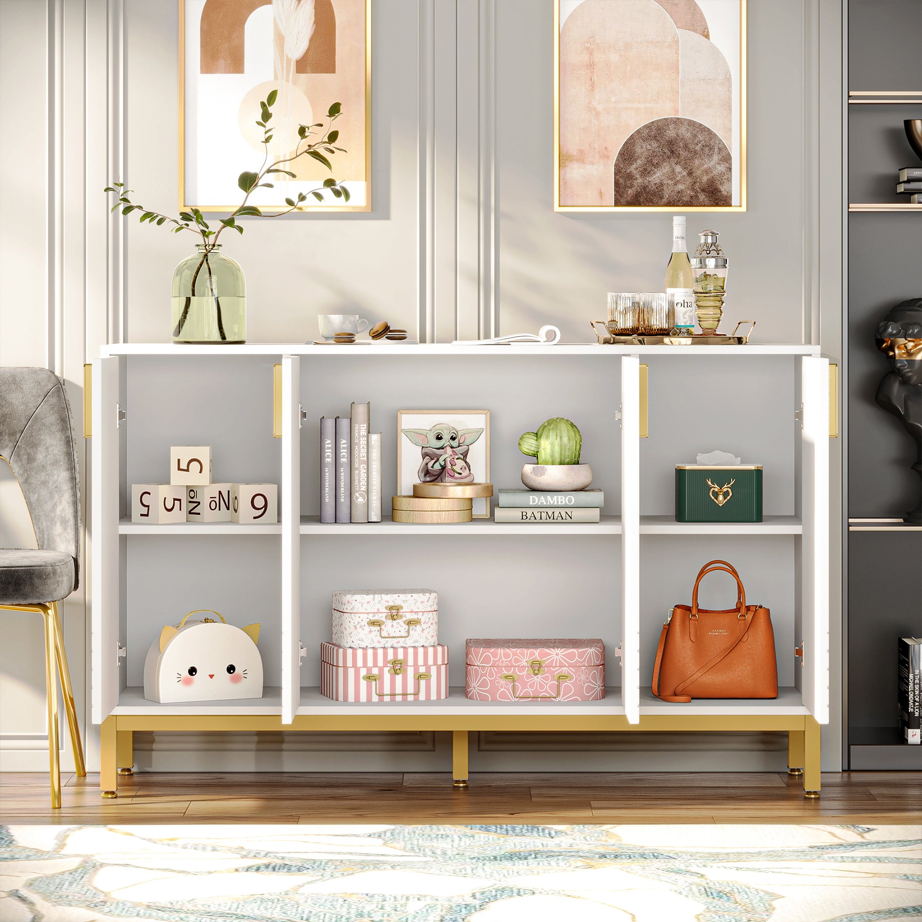 Tribesigns 59-Inch Sideboard Buffet with 4 Doors - Thumbnail 2