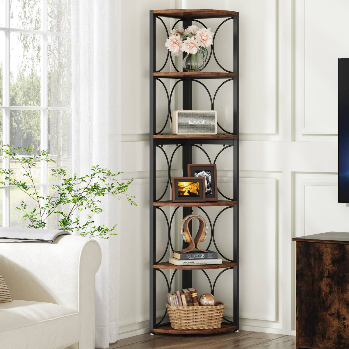 Tribesigns 67" Corner Shelf, 6-Tier Corner Bookshelf Storage Rack