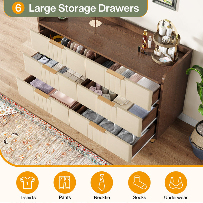 6-Drawer Chest Dresser, Wood Storage Dresser Cabinet with Metal Handles Tribesigns