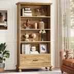 6-Shelf Bookcase with Drawer, 71" Bookshelf with Solid Wood Legs Tribesigns