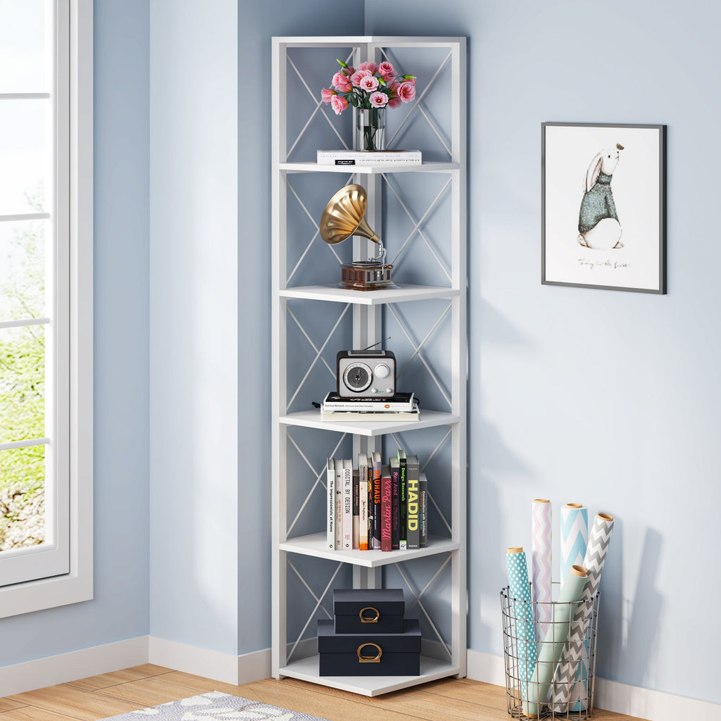 7-Tier Corner Bookshelf Corner Bookcase Storage Display Rack