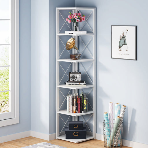 6-Tier Corner Shelf, 70.86" Corner Bookshelf Storage Etagere Bookcase Tribesigns