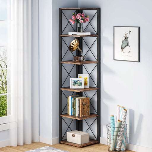 6-Tier Corner Shelf, 70.86" Corner Bookshelf Storage Etagere Bookcase Tribesigns
