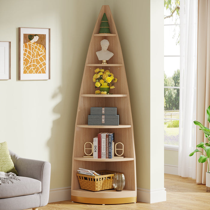 6-Tier Corner Shelf, 71" Corner Bookshelf Freestanding Wood Bookcase Tribesigns