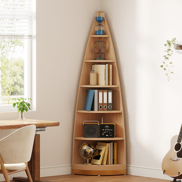 6-Tier Corner Shelf, 71" Corner Bookshelf Freestanding Wood Bookcase Tribesigns