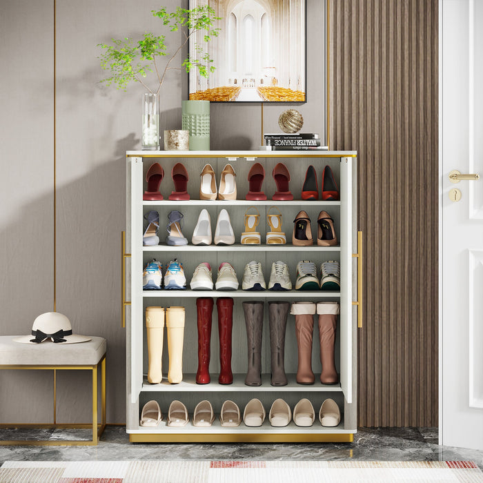 6-Tier Shoe Cabinet, Wood Shoe Organizer with Bottom Shelf & Doors Tribesigns