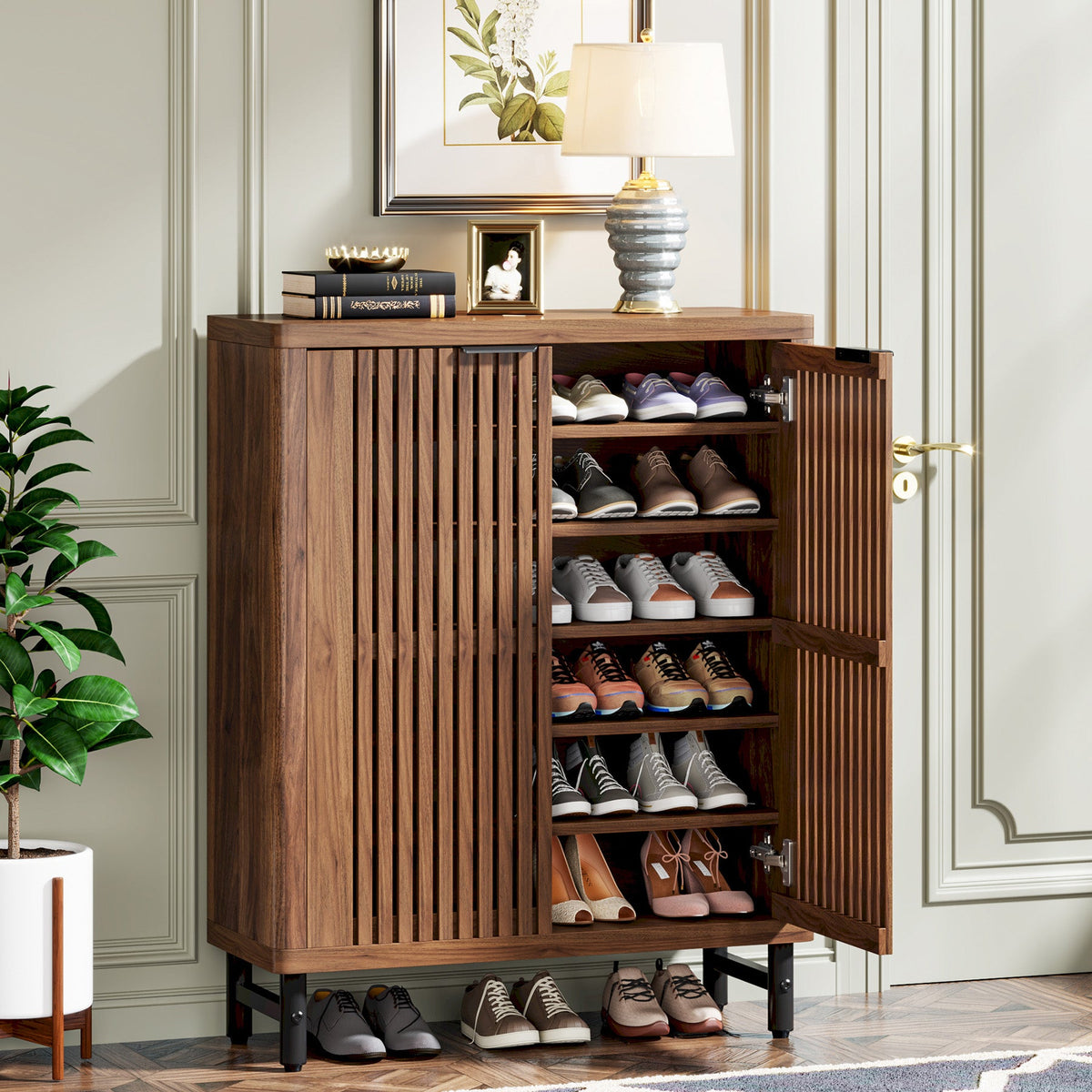 Tribesigns 6-Tier Wooden Shoe Cabinet with Louvered Doors