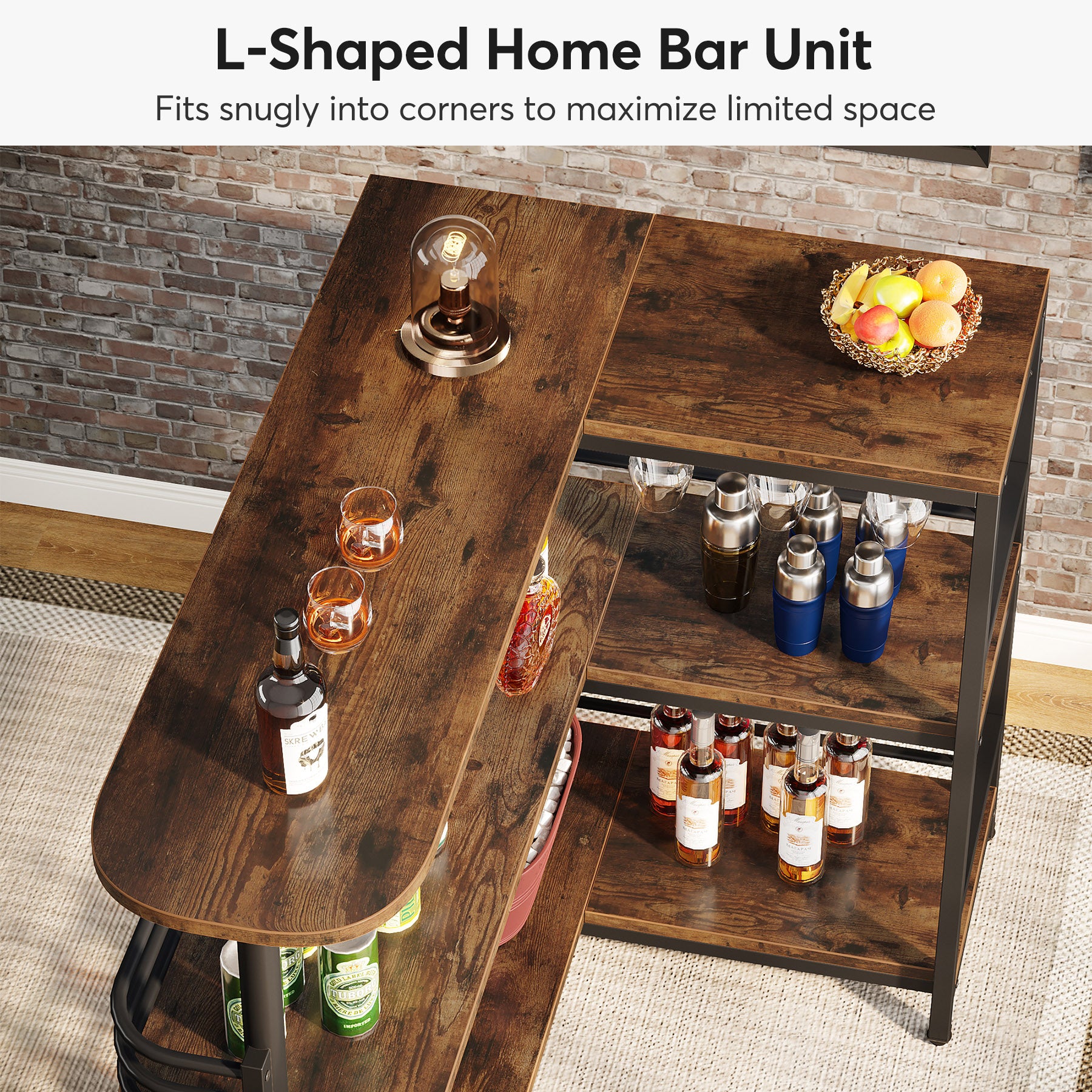 Tribesigns 3 Tier L-Shaped Home Bar Unit - Thumbnail 3