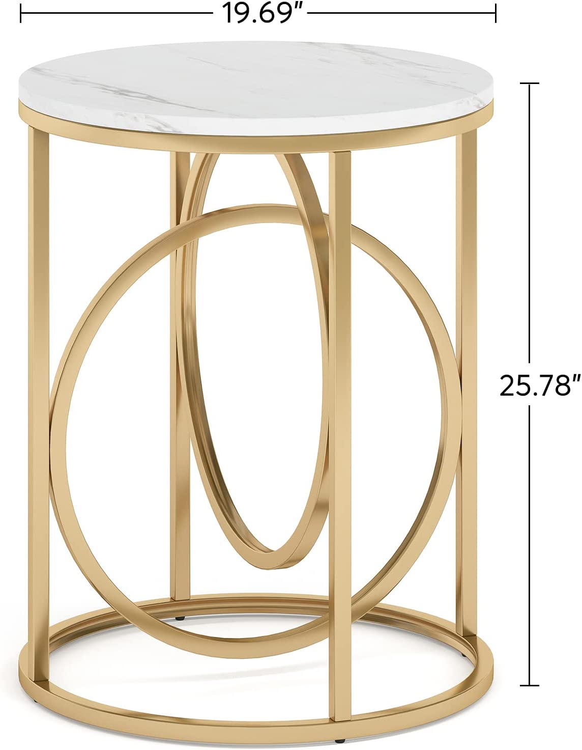 Round End Table with Faux Marble Top - Thumbnail 2