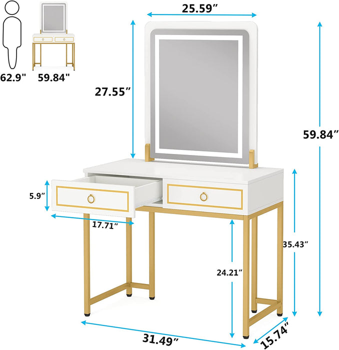 Tribesigns Makeup Vanity, 2 Drawers Dressing Table with LED Lights