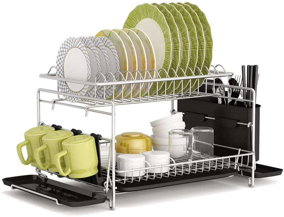 1Easylife Dish Drying Rack, 2 Tier Large Kitchen Dish Rack with Removable Drainboard Tribesigns