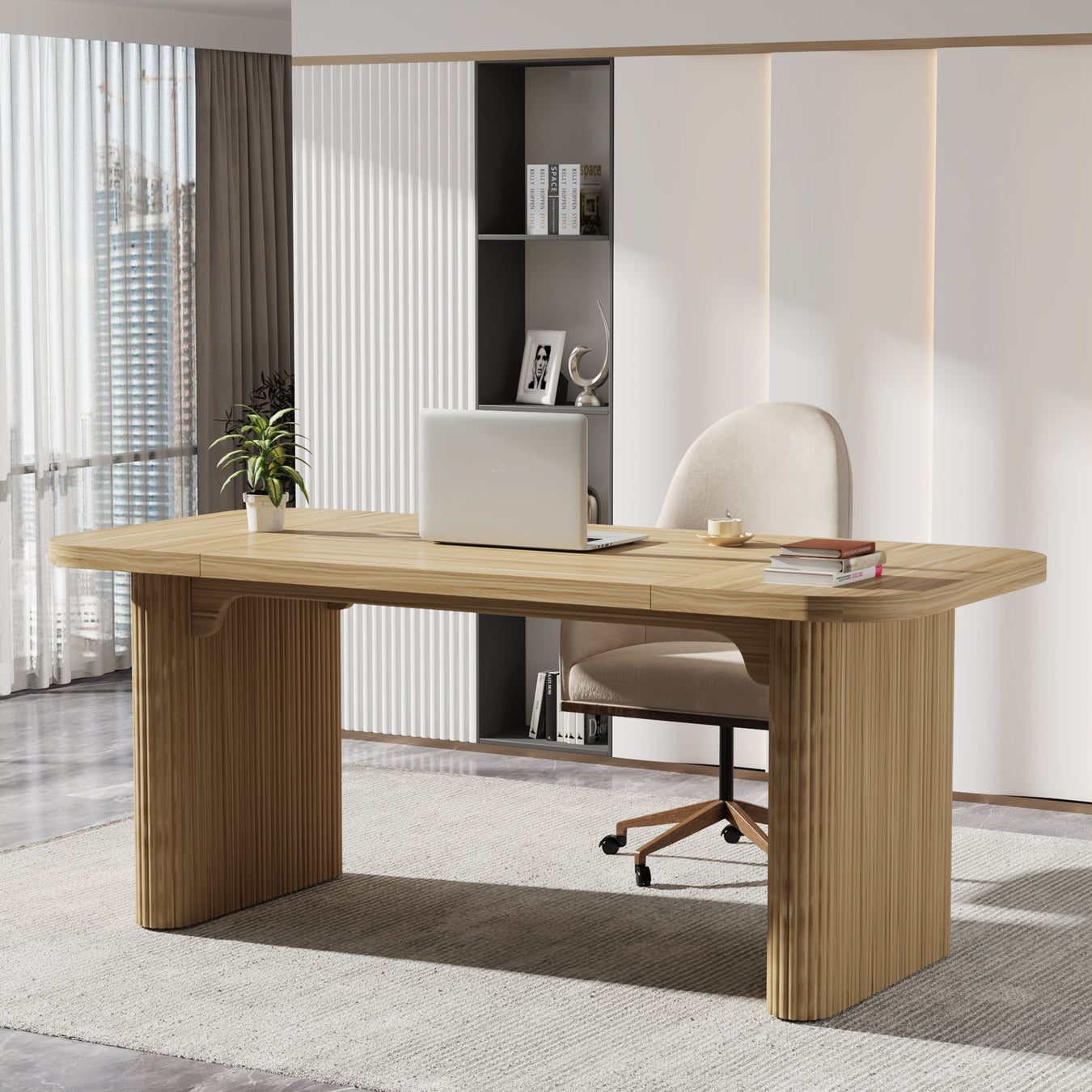 62.2" Wood Executive Desk Simple Rectangular Computer Desk Writing Table Tribesigns