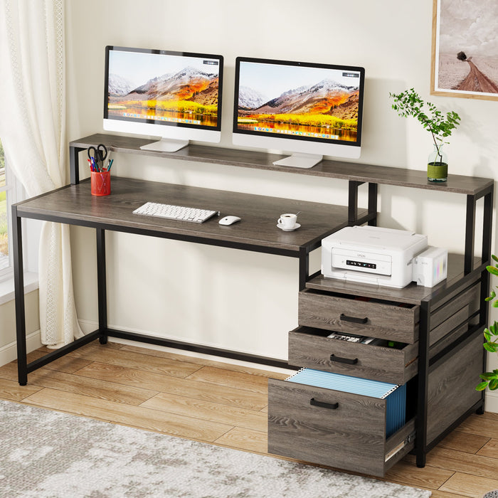63" Computer Desk, Ergonomic Office Desk with Drawers & Monitor Stand Tribesigns