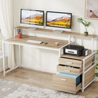 63" Computer Desk, Ergonomic Office Desk with Drawers & Monitor Stand Tribesigns