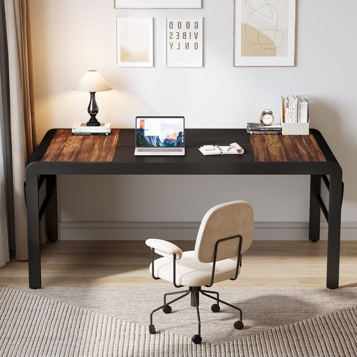 63" Computer Desk, Large Executive Desk Writing Table with Side Storage Bag Tribesigns
