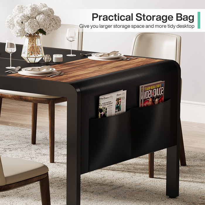 63" Dining Table, Rectangular Kitchen Table with Side Storage Bag Tribesigns