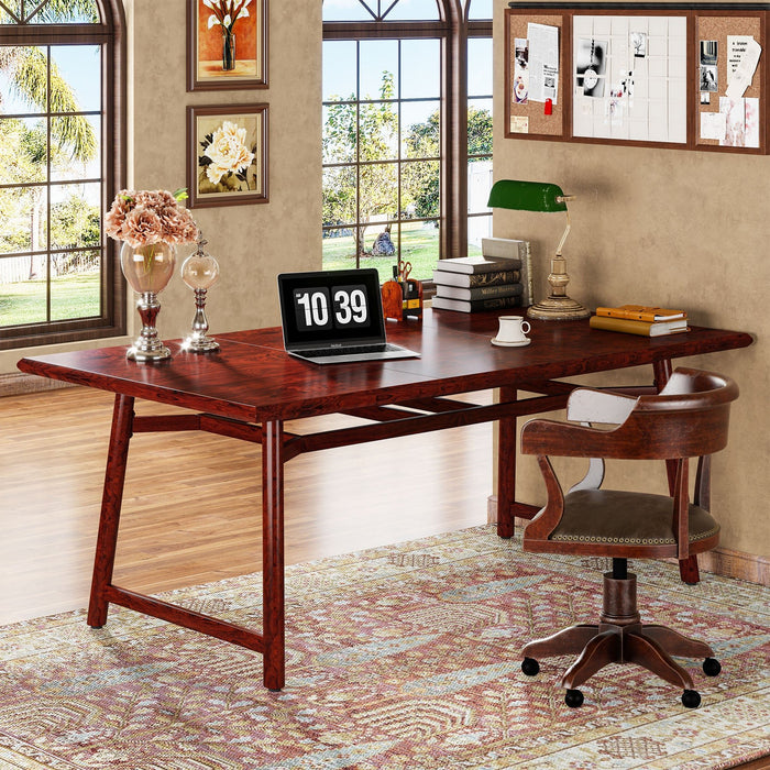 63" Executive Desk, Wood Computer Desk with Heavy-Duty Metal Legs Tribesigns