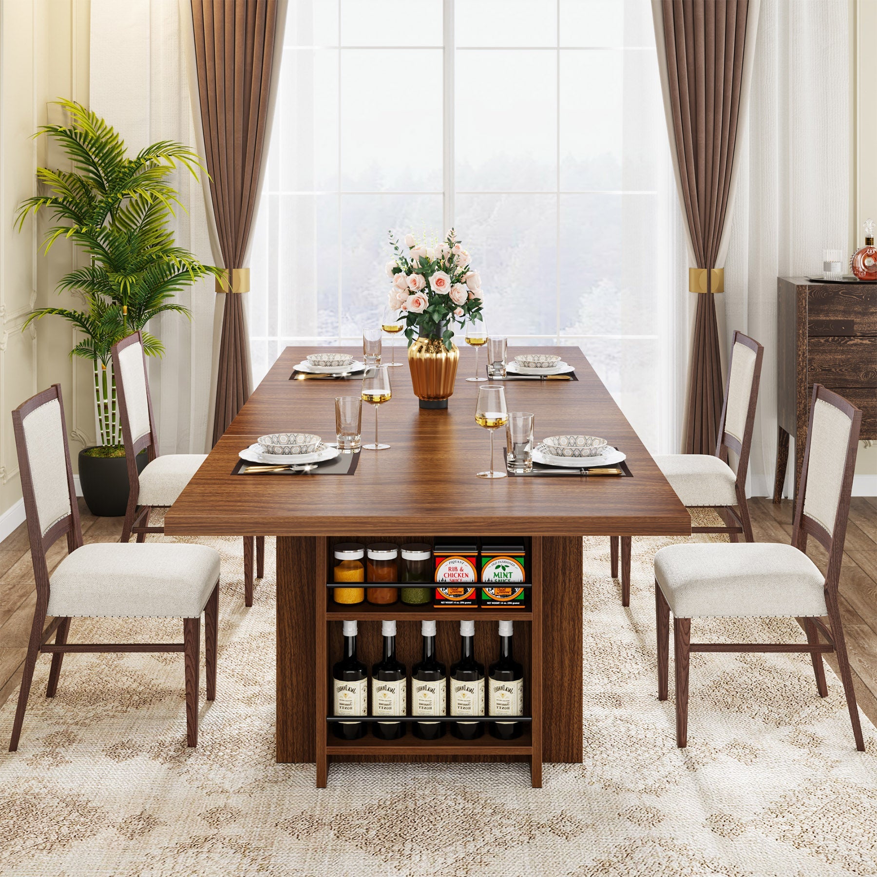 63" Farmhouse Dining Table with Shelves - Thumbnail 5