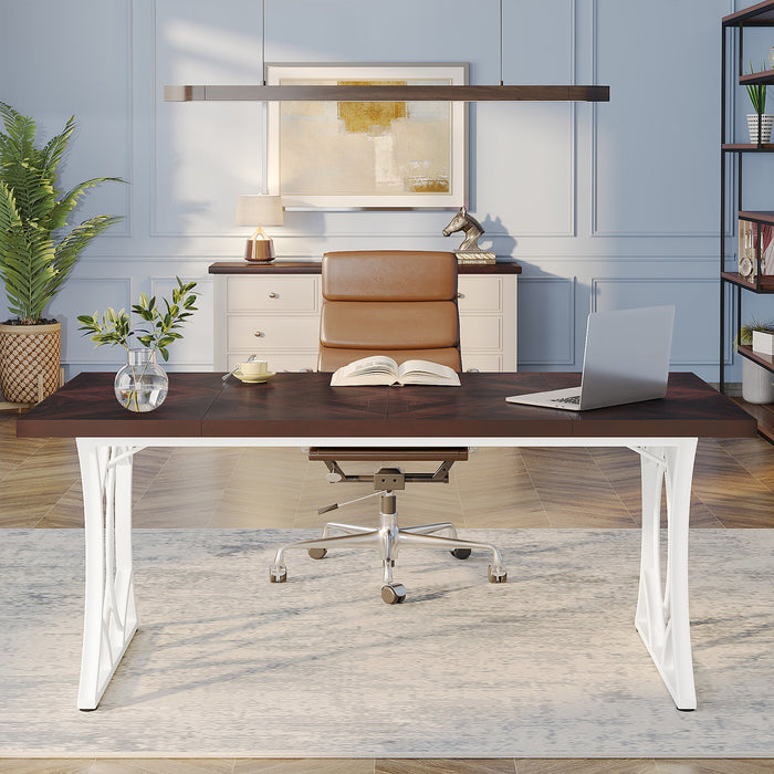 63-Inch Executive Desk, Industrial Computer Desk with Wooden Tabletop Tribesigns