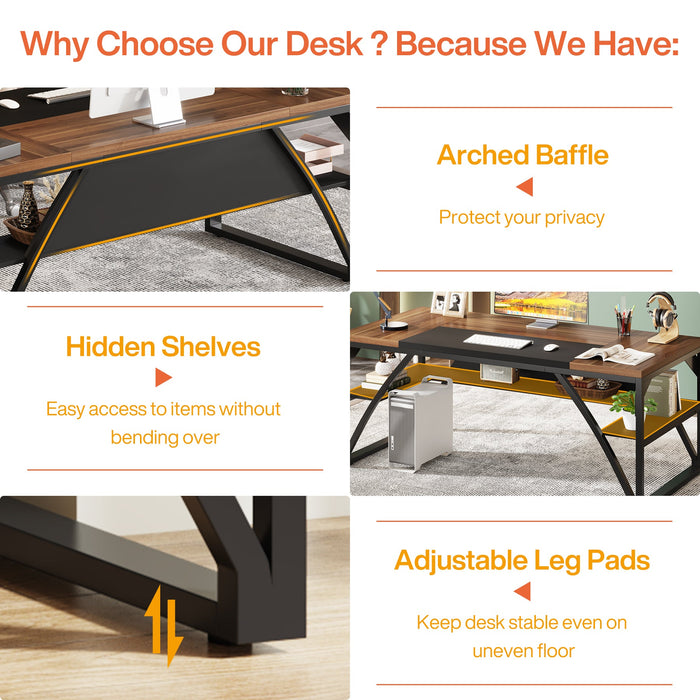 63-Inch Executive Desk, Modern Computer Desk with Storage Shelves Tribesigns