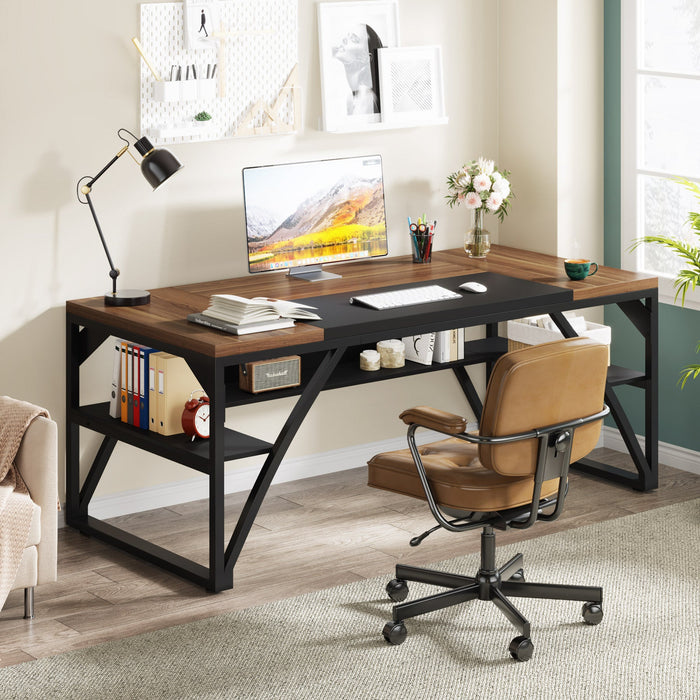 63-Inch Executive Desk, Modern Computer Desk with Storage Shelves Tribesigns