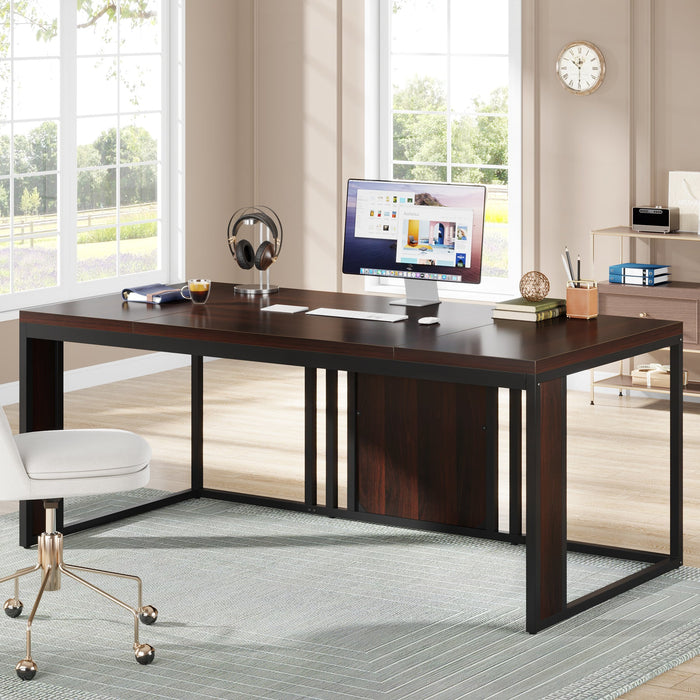 63-inch Executive Desk, Rectangular Computer Desk with Metal Frame Tribesigns