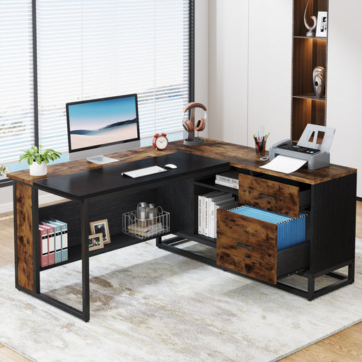 63 Executive Desk Computer Office Desk with Storage ShelfRustic Brown &  White in 2023