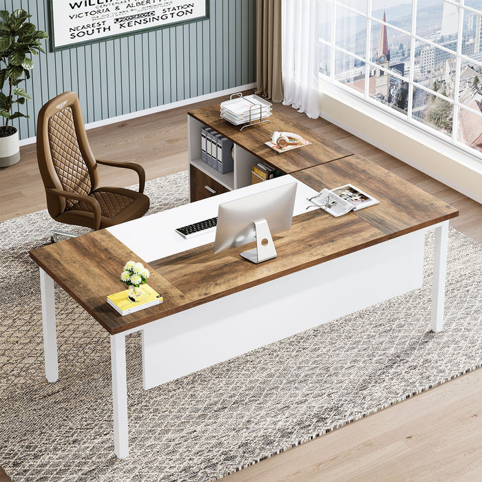 63" L-Shaped Desk, Modern Executive Computer Desk with 37" Mobile File Cabinet Tribesigns
